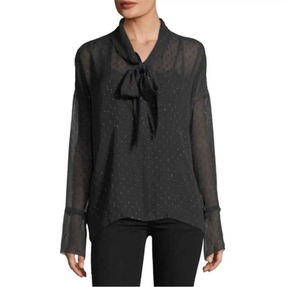 Theory Tops - Theory Black Metallic Silk Semi Sheer Top Blouse Size 2 New $395